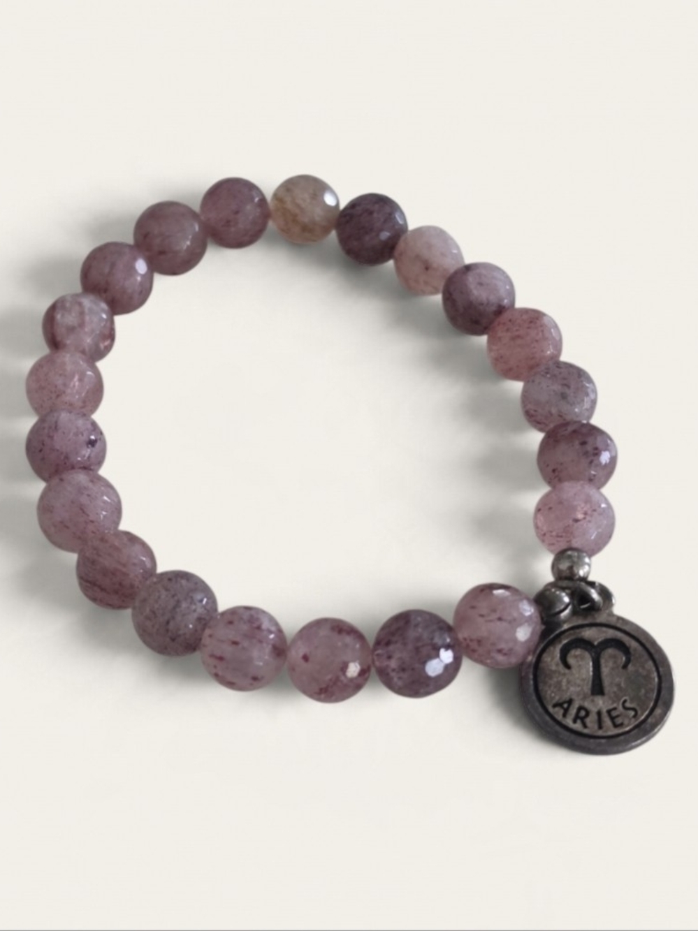Handmade Aries Zodiac Amethyst Crystal Beaded Stretch Bracelet